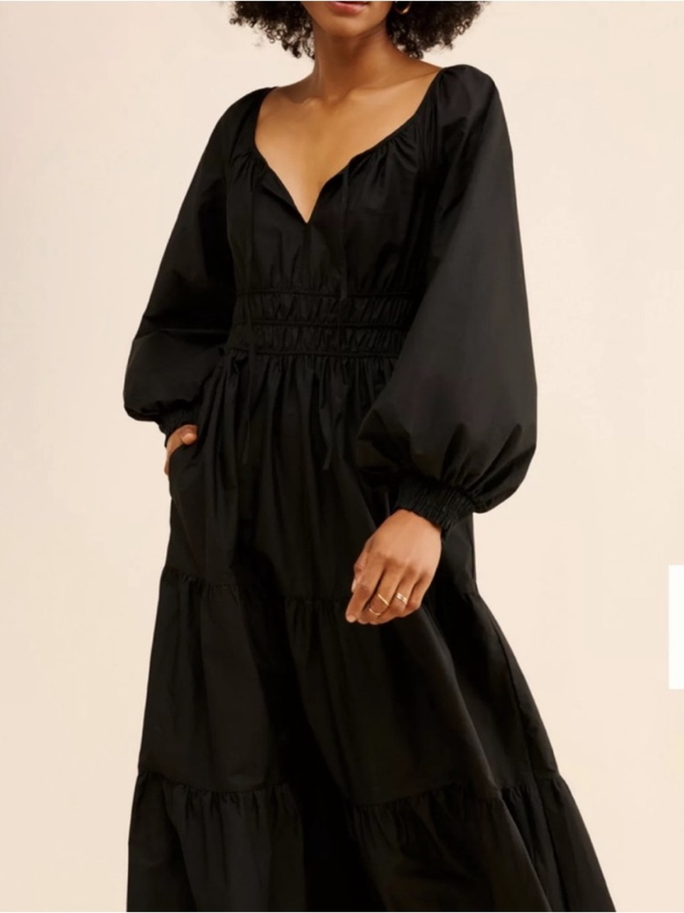 Anthropologie Black Long Puff-Sleeve Tiered Maxi Dress - Picture 2 of 12